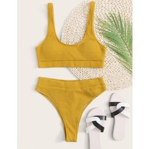 LOV Boutique. Brazilian Gold Ribbed Bikini Set